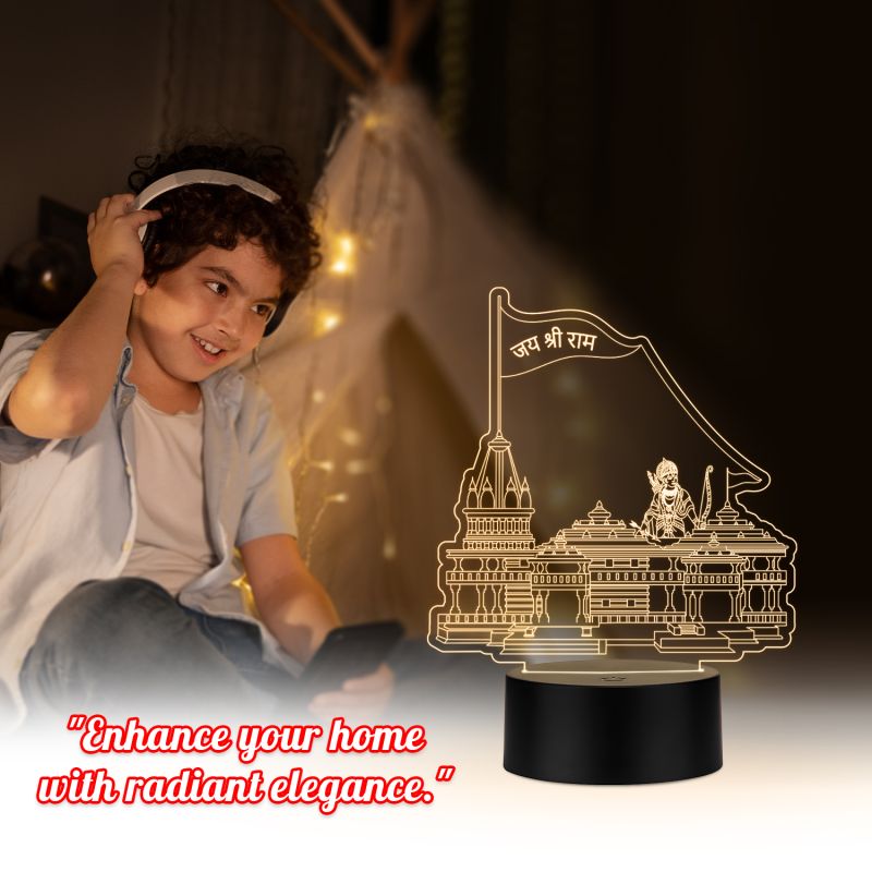 3D Illusion Ayodhya Ram Mandir Led Night Lamp with Warm White Color Religious Gifts Home Decoration